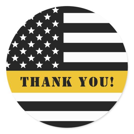 Custom 911 Dispatcher USA Flag Thin Gold Line Classic Round Sticker