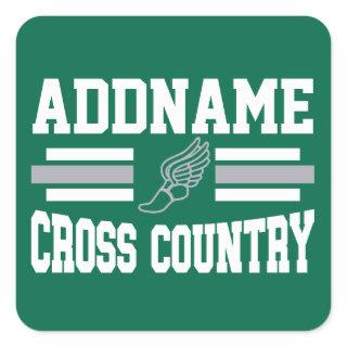 Custom ADD NAME Cross Country Runner Running Team Square Sticker