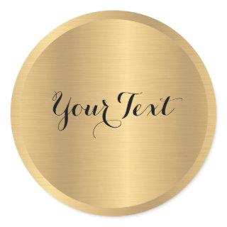 Custom Add Text Faux Gold Metallic Look Template Classic Round Sticker