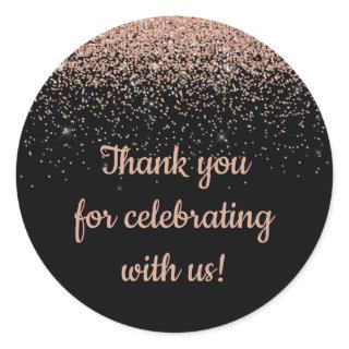 Custom Anniversary Party Favor Black and Rose Gold Classic Round Sticker