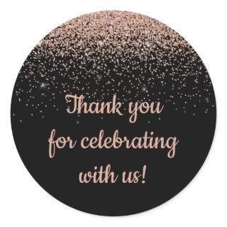 Custom Anniversary Party Favor Black and Rose Gold Classic Round Sticker