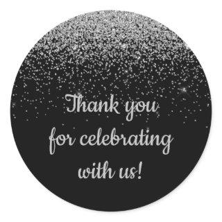 Custom Anniversary Party Favor Black and Silver Classic Round Sticker