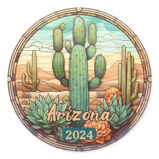 Custom Arizona Desert Cactus Faux Stained Glass  Classic Round Sticker