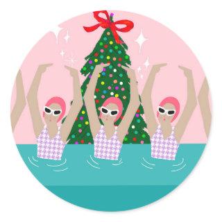 Custom Artistic Swimmers Illustration Christmas    Classic Round Sticker