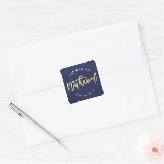 CUSTOM Bar Mitzvah for navy + gold Nathaniel Square Sticker
