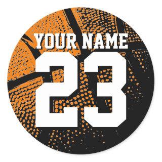 Custom basketball sports jersey number and name classic round sticker