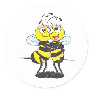 Custom Bee Lovers Hugging Each Other Classic Round Sticker