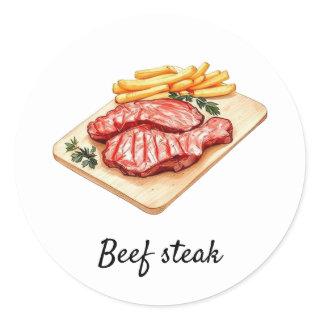 Custom Beef steak and Fries Wedding Meal Choice   Classic Round Sticker