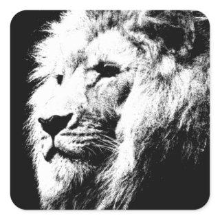 Custom Black White Pop Art Lion Head Trendy Square Sticker