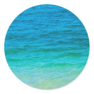 Custom Blue Green Sea Waves Blank Template Elegant Classic Round Sticker