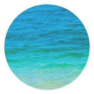 Custom Blue Green Sea Waves Blank Template Elegant Classic Round Sticker