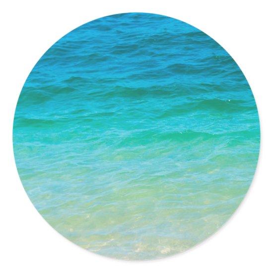 Custom Blue Sea Waves Blank Template Elegant Classic Round Sticker