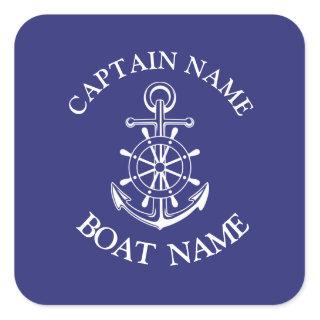 Custom boat captain name navy nautical sailor cla square sticker