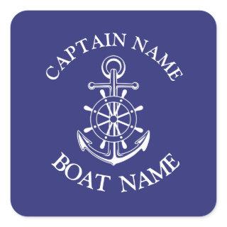 Custom boat captain name navy nautical sailor  cla square sticker