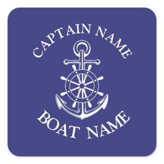 Custom boat captain name navy nautical sailor cla square sticker