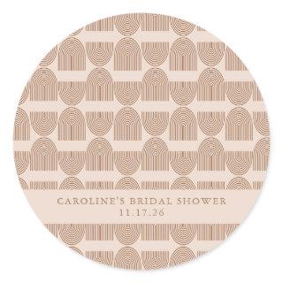 Custom Boho Arch Pattern Neutral Tones Shower Text Classic Round Sticker