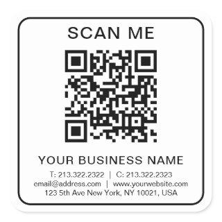 Custom Business Company QR Code Info White Simple Square Sticker