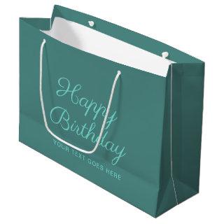Custom Calligraphy Script Happy Birthday Teal Large Gift Bag