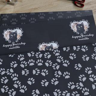 Custom Cat Photo Paw Print Pet Birthday Black  Sheets