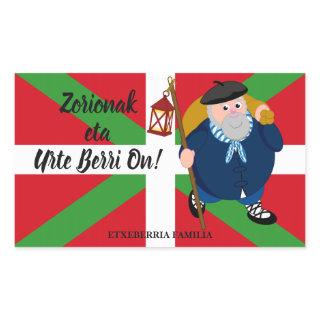 Custom Christmas greeting, Olentzero + Ikurriña: Rectangular Sticker