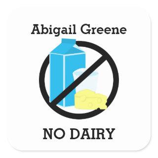 Custom Color Dairy Allergy Alert Personalized Kids Square Sticker