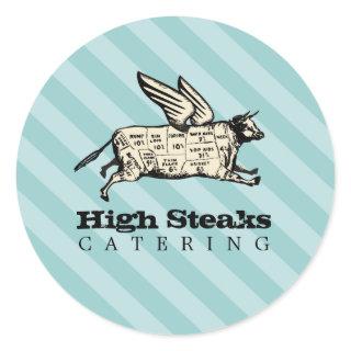 custom color flying cow beef cuts chef catering classic round sticker