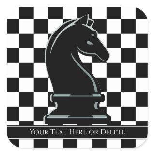 Custom Color & Text Chessboard Black Knight Chess Square Sticker