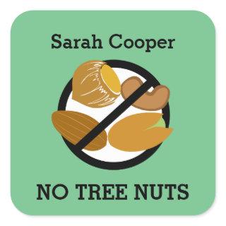 Custom Color Tree Nut Allergy Personalized Kids Square Sticker