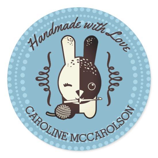 Custom color wink bunny crochet hook ball of yarn classic round sticker