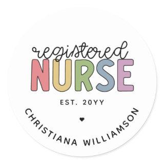 Custom Colorful Registered Nurse RN Graduation Classic Round Sticker