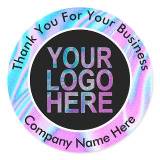 Custom Company Logo With Text Holographic Classic Round Sticker