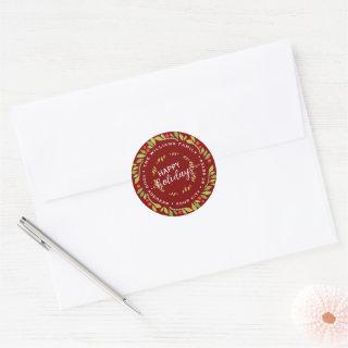 Custom Dark Red Holly Berries Green Leaves Wreath Classic Round Sticker
