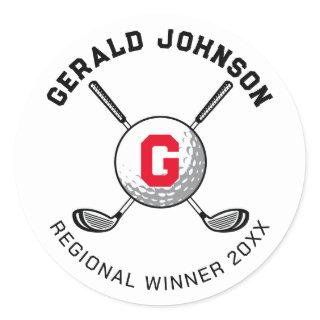 Custom Elegant Golf Monogram Design Classic Round Sticker