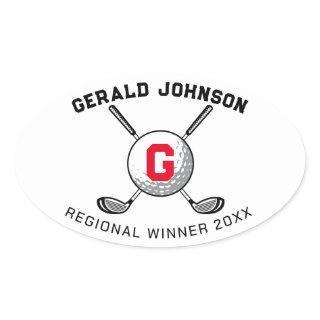 Custom Elegant Golf Monogram Design Oval Sticker