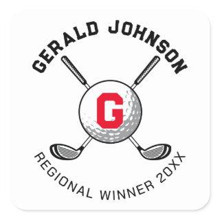 Custom Elegant Golf Monogram Design Square Sticker