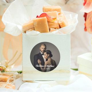 Custom Elegant Photo and Wedding Date Classic Round Sticker