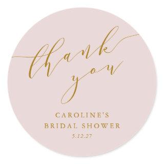 Custom Elegant Pink Script Thank You Bridal Shower Classic Round Sticker