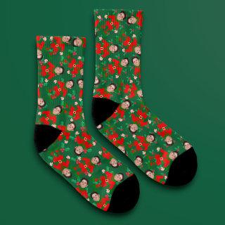 Custom Face Photo Funny Elves Christmas Socks