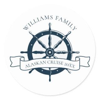 Custom Family Cruise Ship Vintage Nautical Wheel Classic Round Sticker