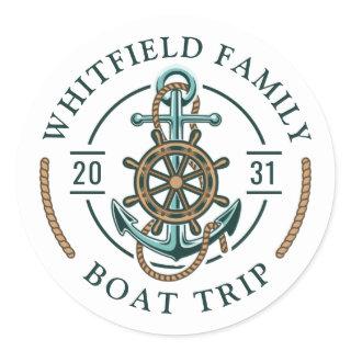 Custom Family Nautical Boat Trip Reunion Vacation Classic Round Sticker