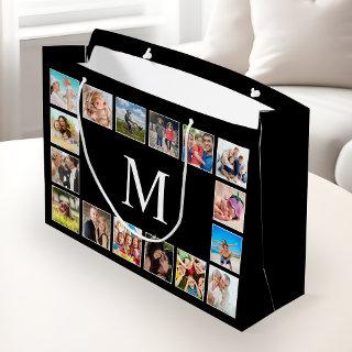 Custom Family Photo Collage Personalized Black Large Gift Bag