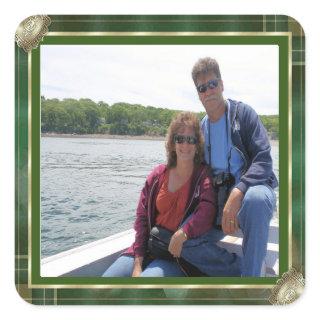 Custom Family Photo Green Antique Frame DIY, ZYPI Square Sticker