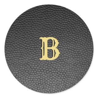 Custom Faux Black Leather Monogram Classic Round Sticker