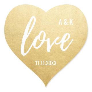 Custom Faux Gold Foil LOVE Script Black Wedding Heart Sticker