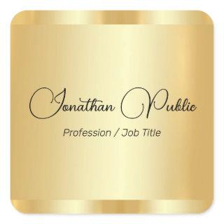 Custom Faux Gold Glamour Typography Script Name Square Sticker