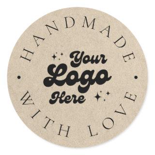 Custom Faux Kraft Business Logo Handmade With Love Classic Round Sticker