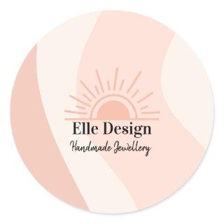 Custom Feminine Blush Pink Professional Boho Sun Classic Round Sticker