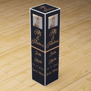 Custom Fifty & Fabulous Gold Name Wine Gift Box