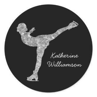 Custom Figure Skating Ice Skating Silver Shimmer Classic Round Sticker