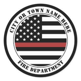 Custom Firefighter Thin Red Line Fire Department Classic Round Sticker